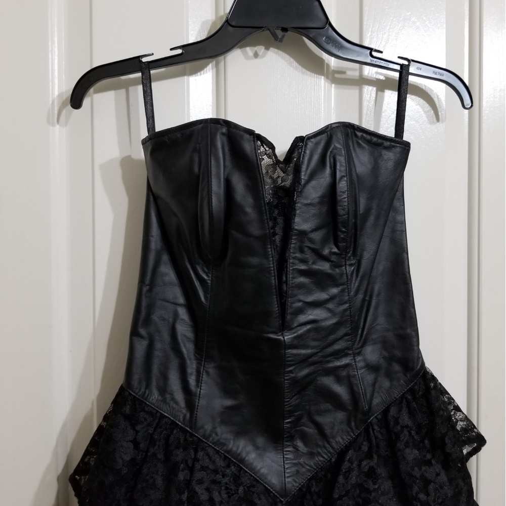 Vintage leather and lace dress - Picture 2 of 7